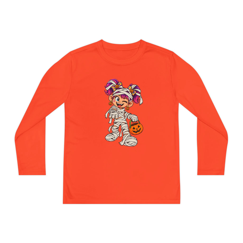 Youth Halloween Mummy Costume Long Sleeve Tee - Trick or Treat Pumpkin Graphic