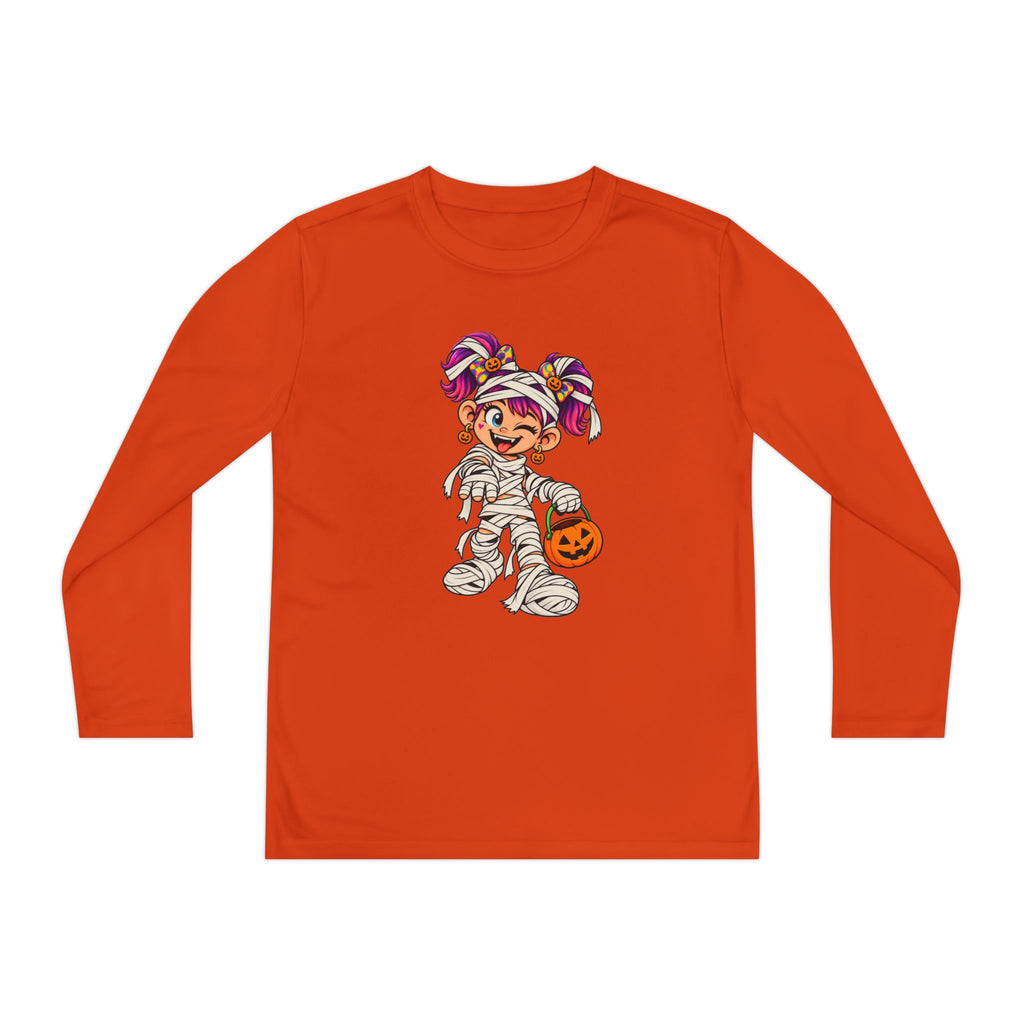 Youth Halloween Mummy Costume Long Sleeve Tee - Trick or Treat Pumpkin Graphic