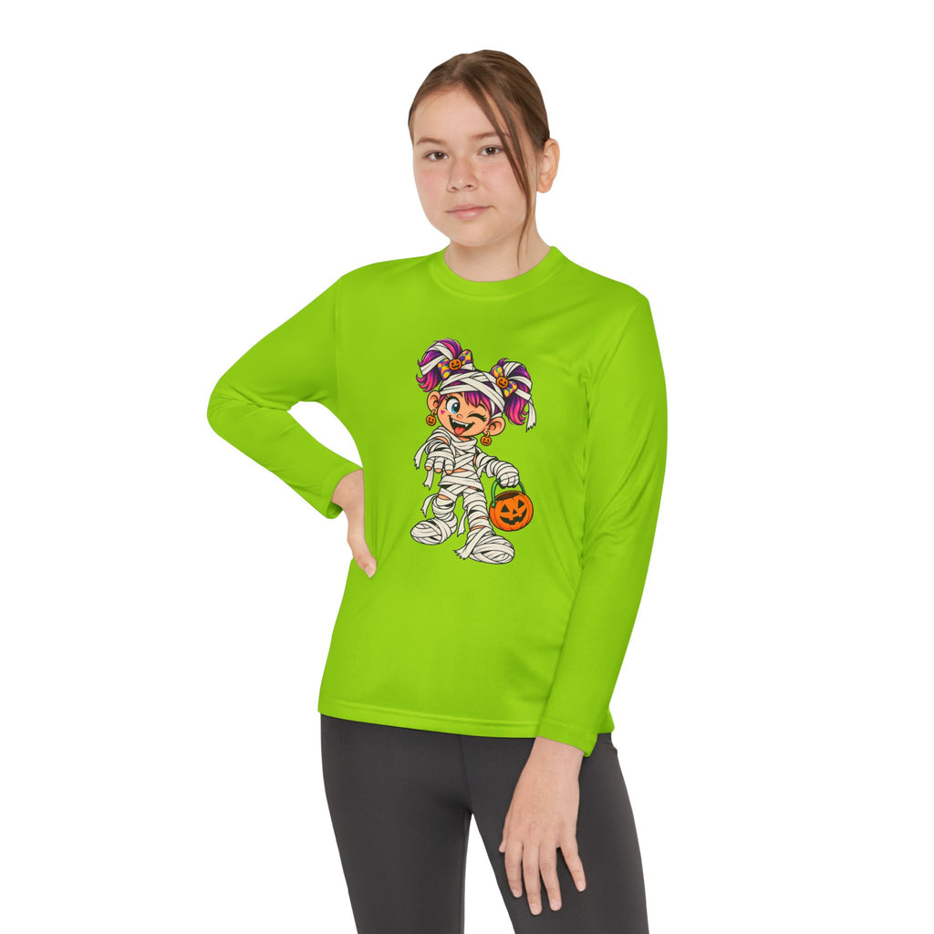 Youth Halloween Mummy Costume Long Sleeve Tee - Trick or Treat Pumpkin Graphic