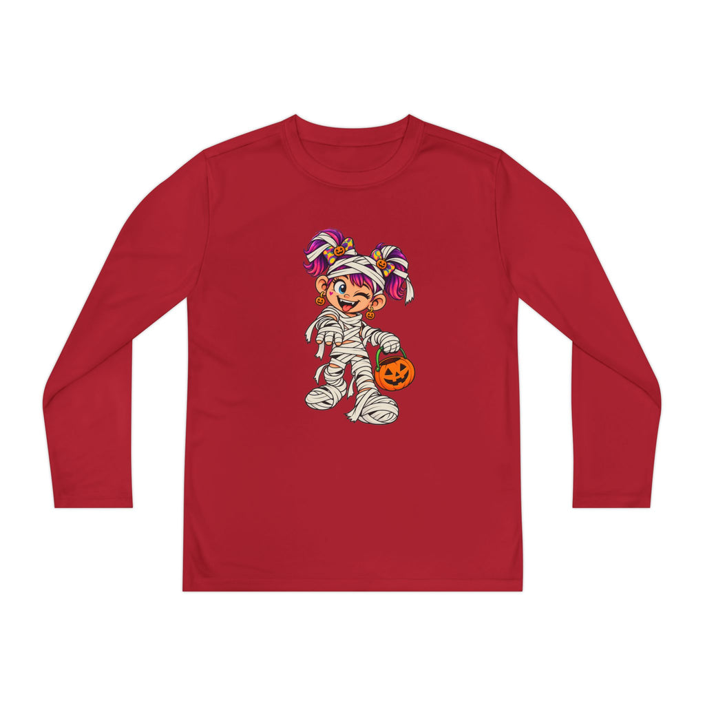 Youth Halloween Mummy Costume Long Sleeve Tee - Trick or Treat Pumpkin Graphic