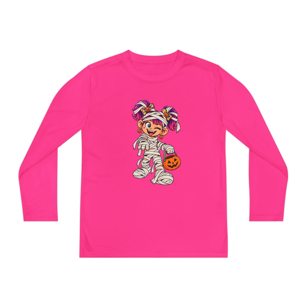 Youth Halloween Mummy Costume Long Sleeve Tee - Trick or Treat Pumpkin Graphic