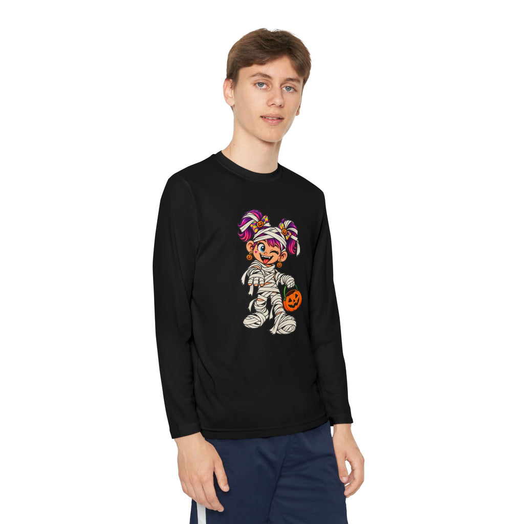 Youth Halloween Mummy Costume Long Sleeve Tee - Trick or Treat Pumpkin Graphic
