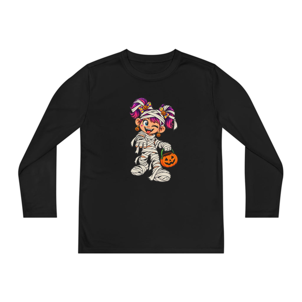Youth Halloween Mummy Costume Long Sleeve Tee - Trick or Treat Pumpkin Graphic