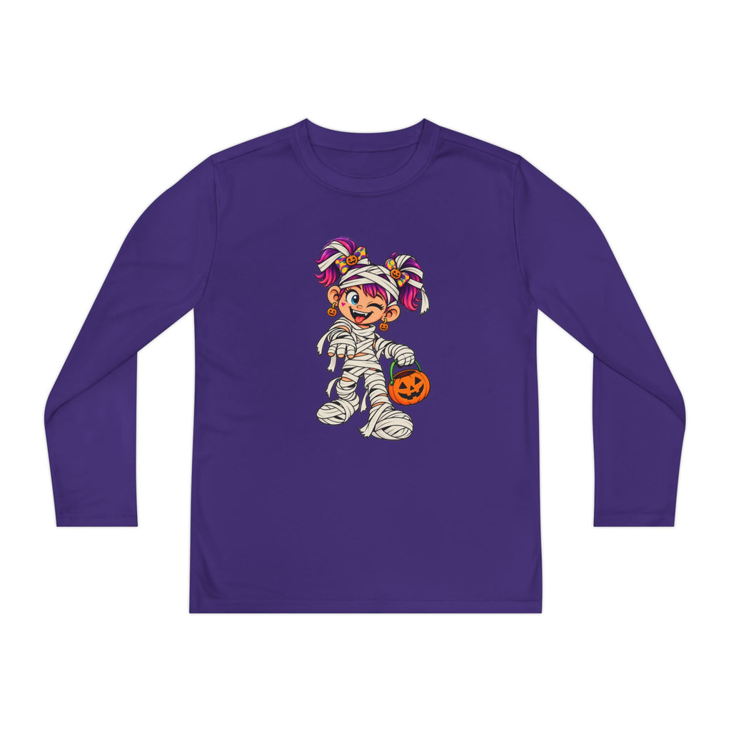Youth Halloween Mummy Costume Long Sleeve Tee - Trick or Treat Pumpkin Graphic