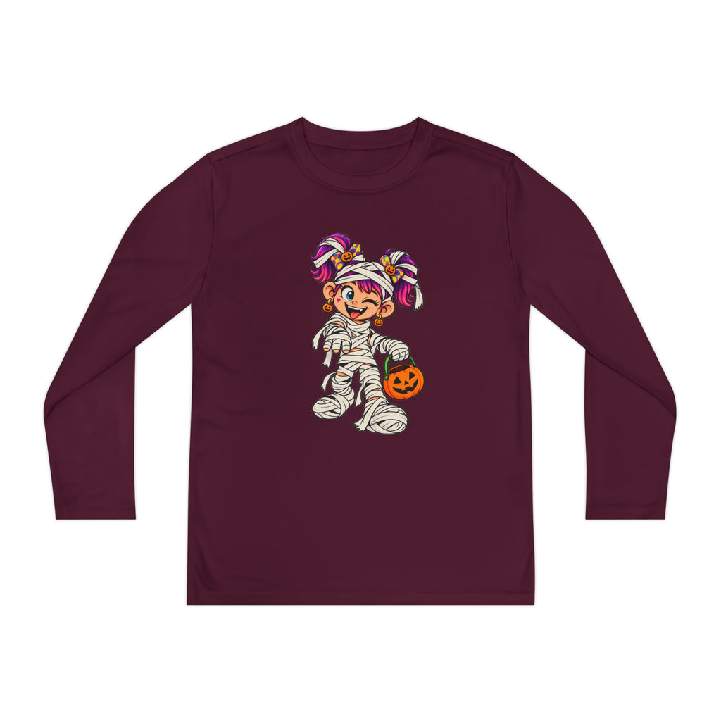 Youth Halloween Mummy Costume Long Sleeve Tee - Trick or Treat Pumpkin Graphic