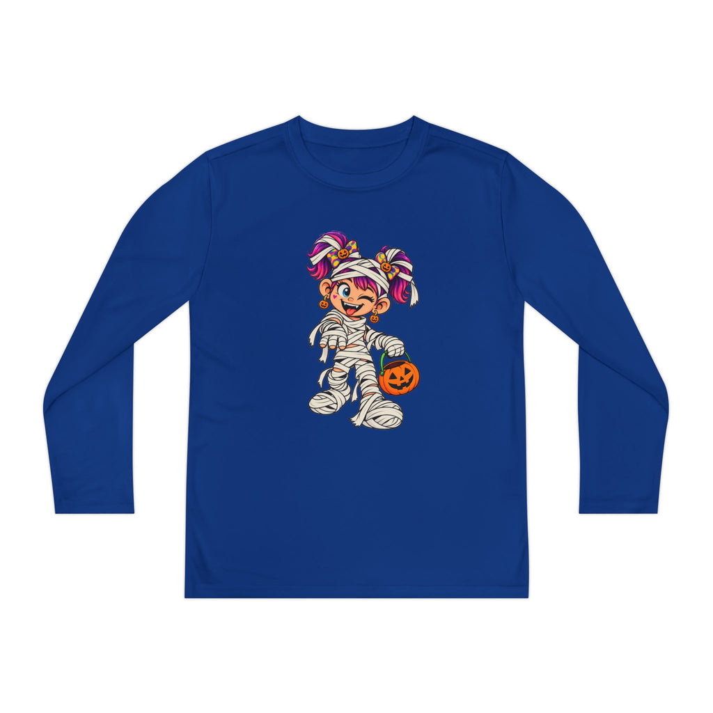 Youth Halloween Mummy Costume Long Sleeve Tee - Trick or Treat Pumpkin Graphic