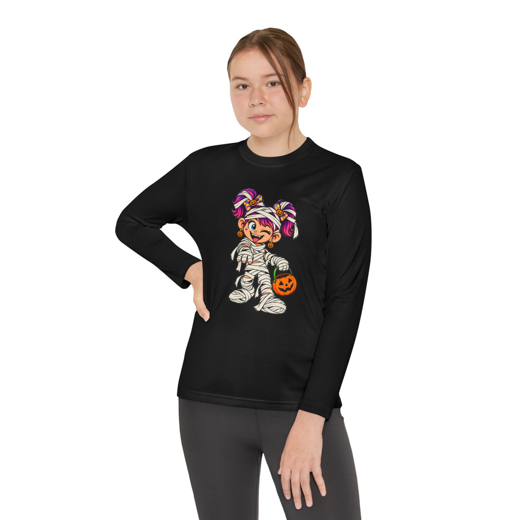Youth Halloween Mummy Costume Long Sleeve Tee - Trick or Treat Pumpkin Graphic