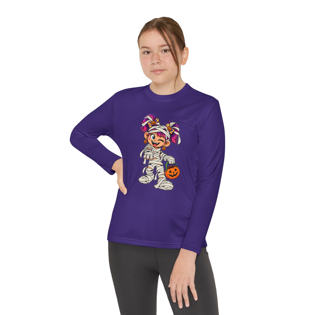 Youth Halloween Mummy Costume Long Sleeve Tee - Trick or Treat Pumpkin Graphic