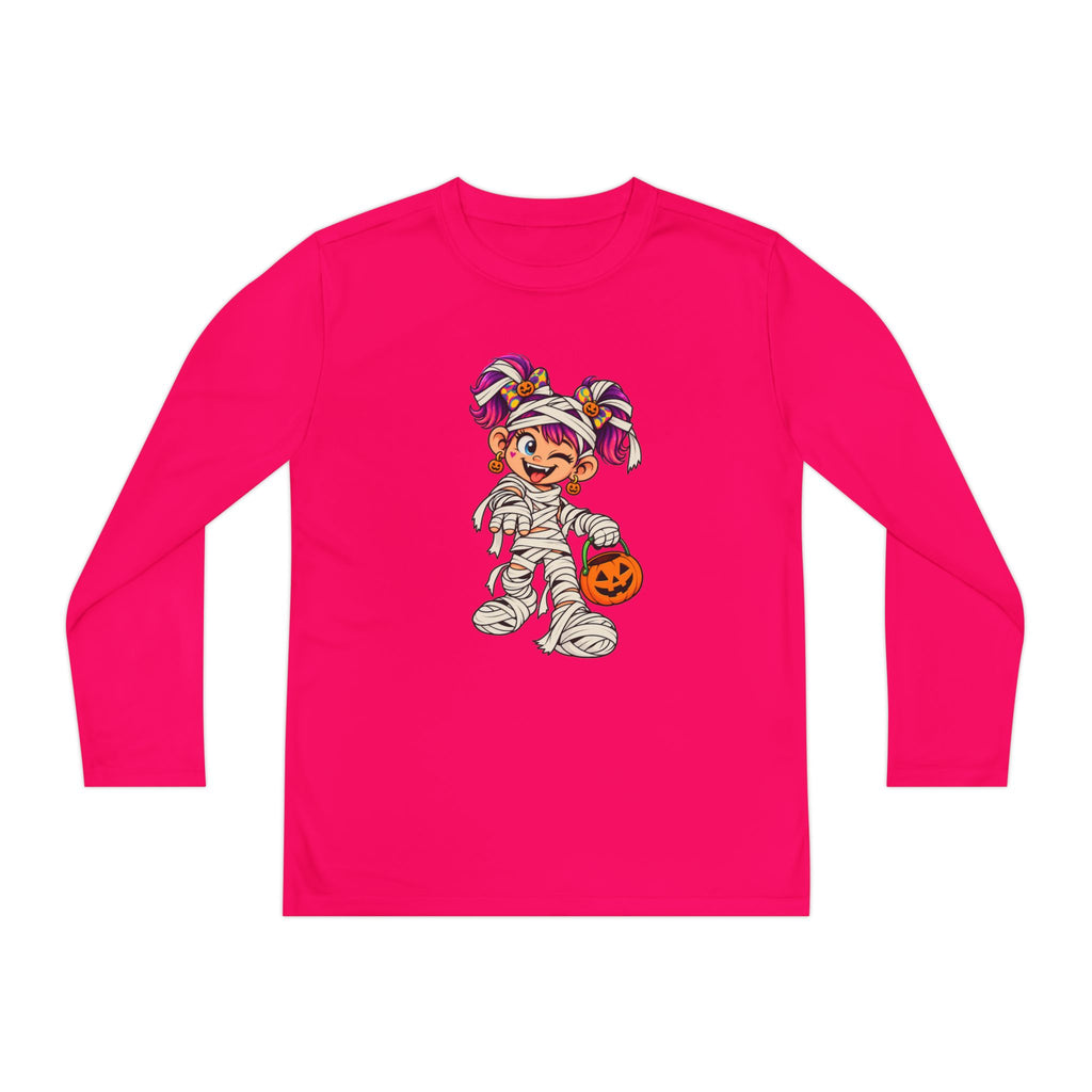 Youth Halloween Mummy Costume Long Sleeve Tee - Trick or Treat Pumpkin Graphic