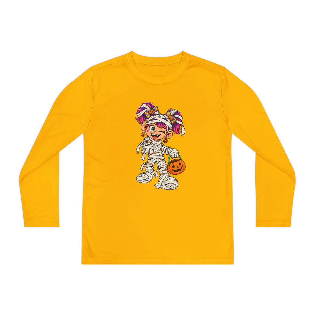 Youth Halloween Mummy Costume Long Sleeve Tee - Trick or Treat Pumpkin Graphic