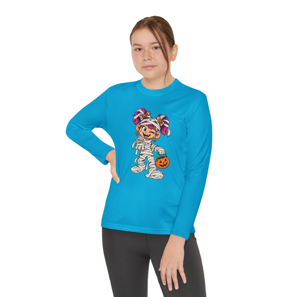 Youth Halloween Mummy Costume Long Sleeve Tee - Trick or Treat Pumpkin Graphic
