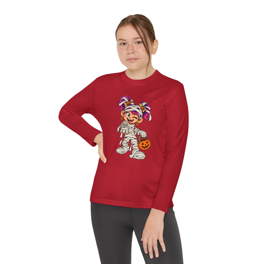 Youth Halloween Mummy Costume Long Sleeve Tee - Trick or Treat Pumpkin Graphic