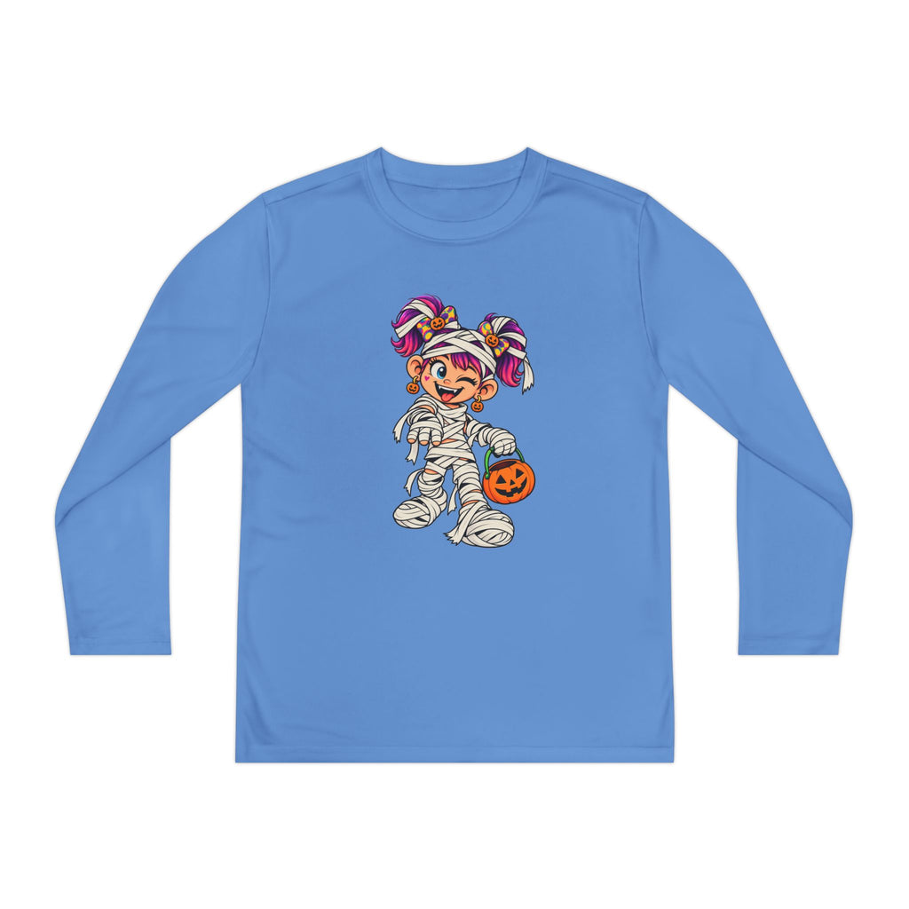 Youth Halloween Mummy Costume Long Sleeve Tee - Trick or Treat Pumpkin Graphic