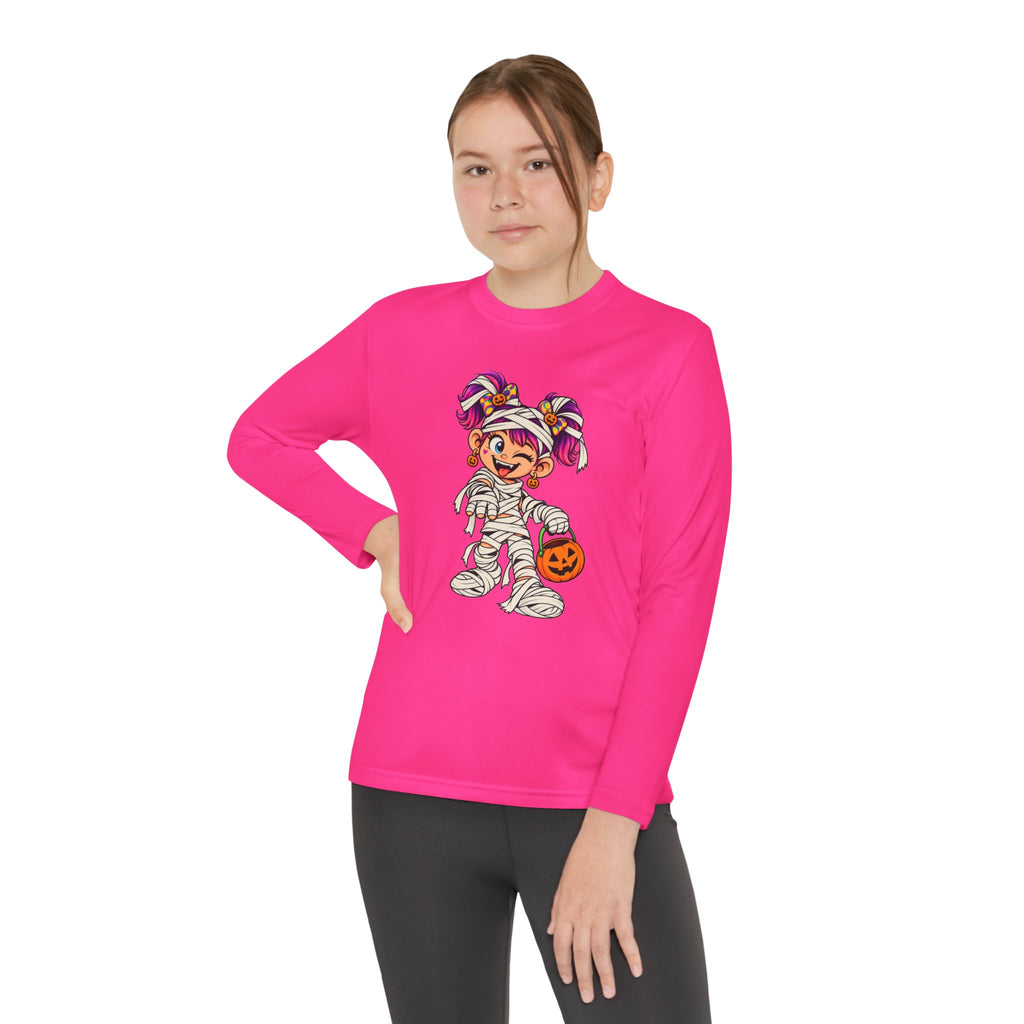 Youth Halloween Mummy Costume Long Sleeve Tee - Trick or Treat Pumpkin Graphic