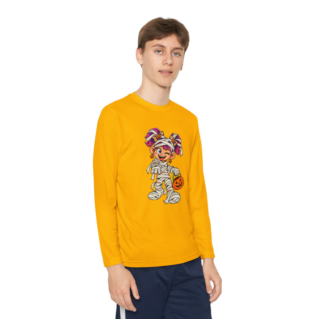 Youth Halloween Mummy Costume Long Sleeve Tee - Trick or Treat Pumpkin Graphic