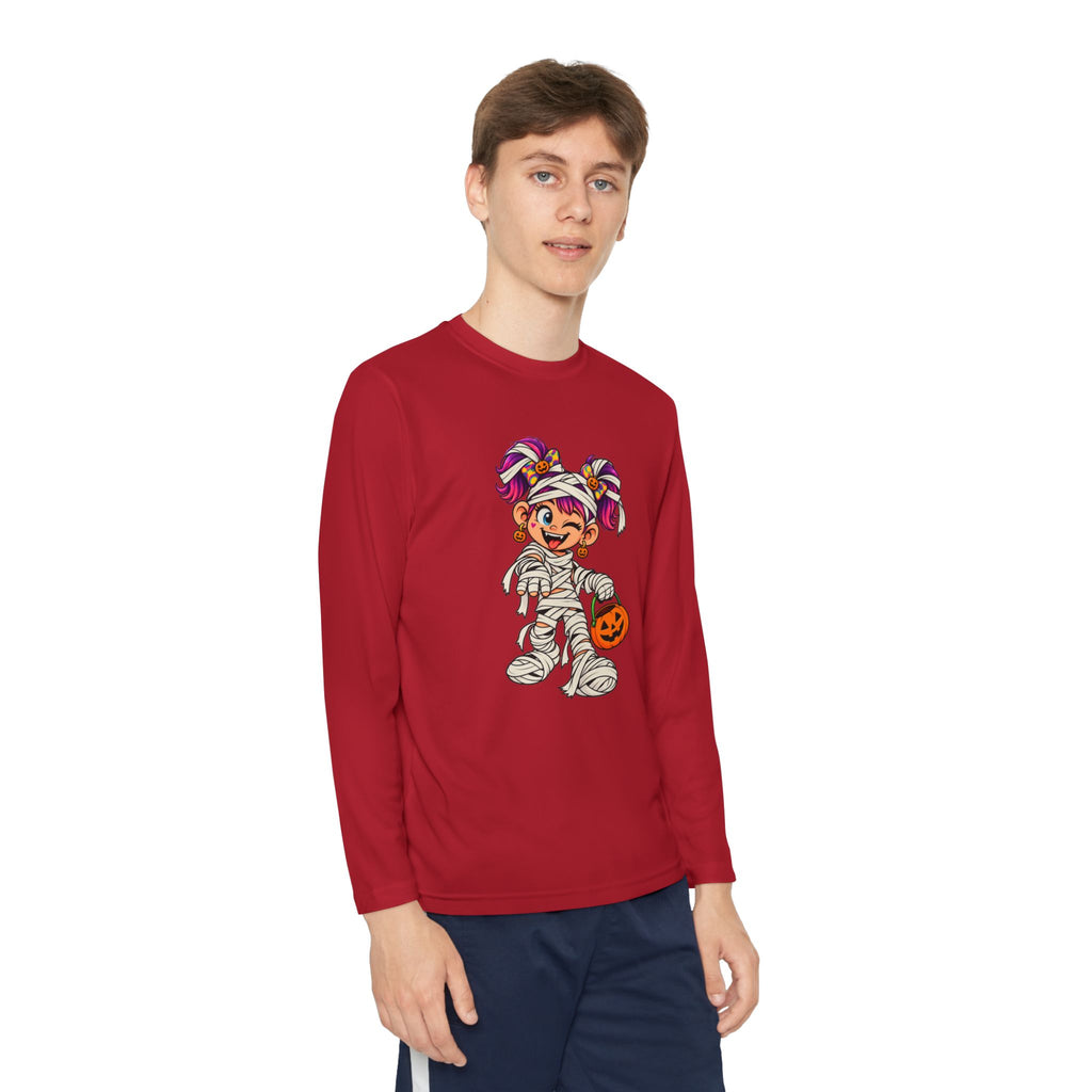 Youth Halloween Mummy Costume Long Sleeve Tee - Trick or Treat Pumpkin Graphic